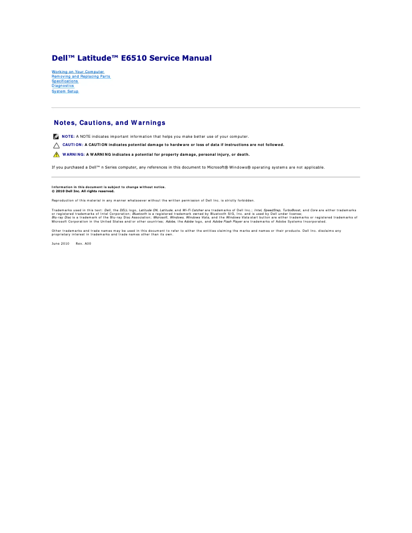 Image de la première page du manuel de l'appareil Latitude E6510