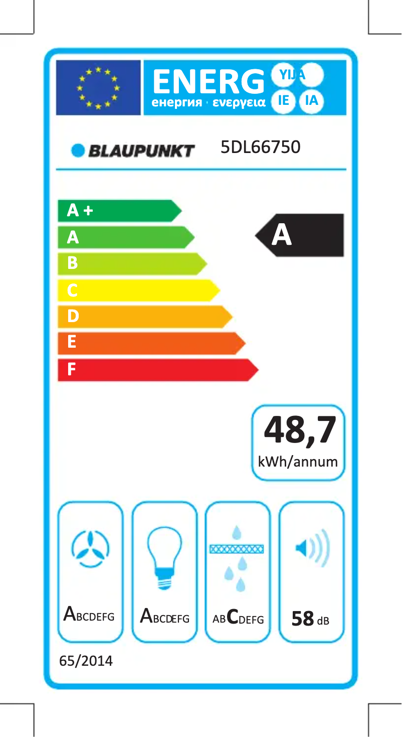 Page 1 de la notice Label énergétique Blaupunkt 5DL66750