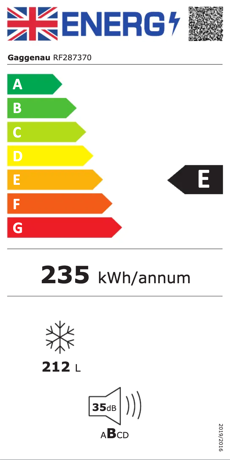 Page 1 de la notice Label énergétique Gaggenau RF287370