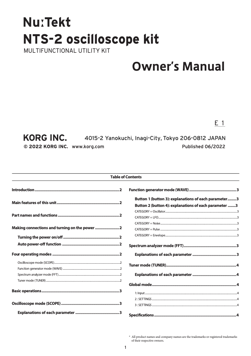 First page image of the manual for NTS-2