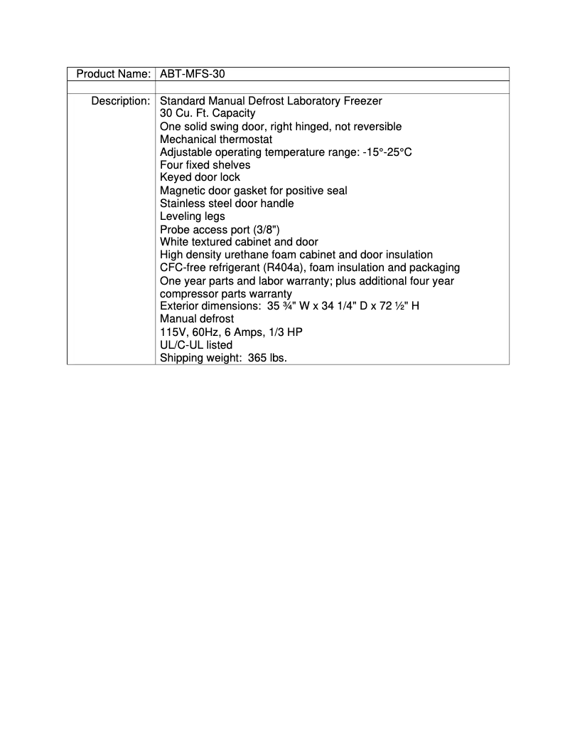 Page 1 de la notice Manuel utilisateur American BioTech Supply ABT-MFS-30