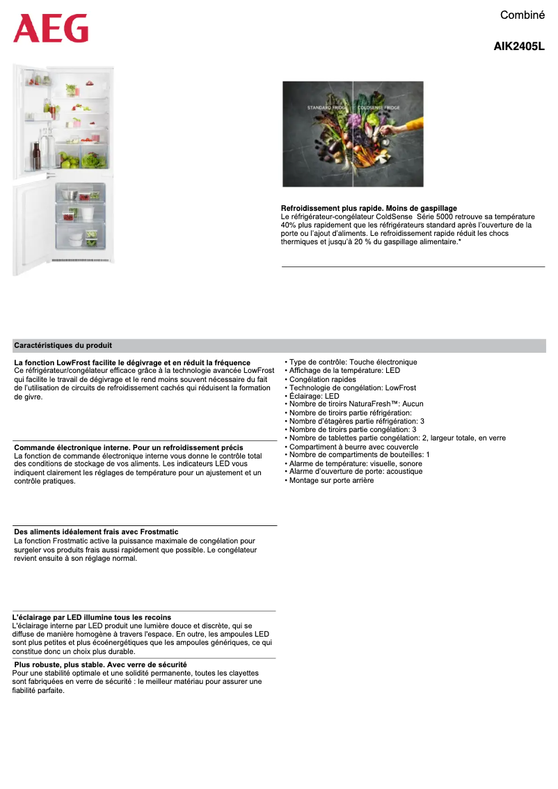 Page 1 de la notice Fiche technique AEG AIK2405L