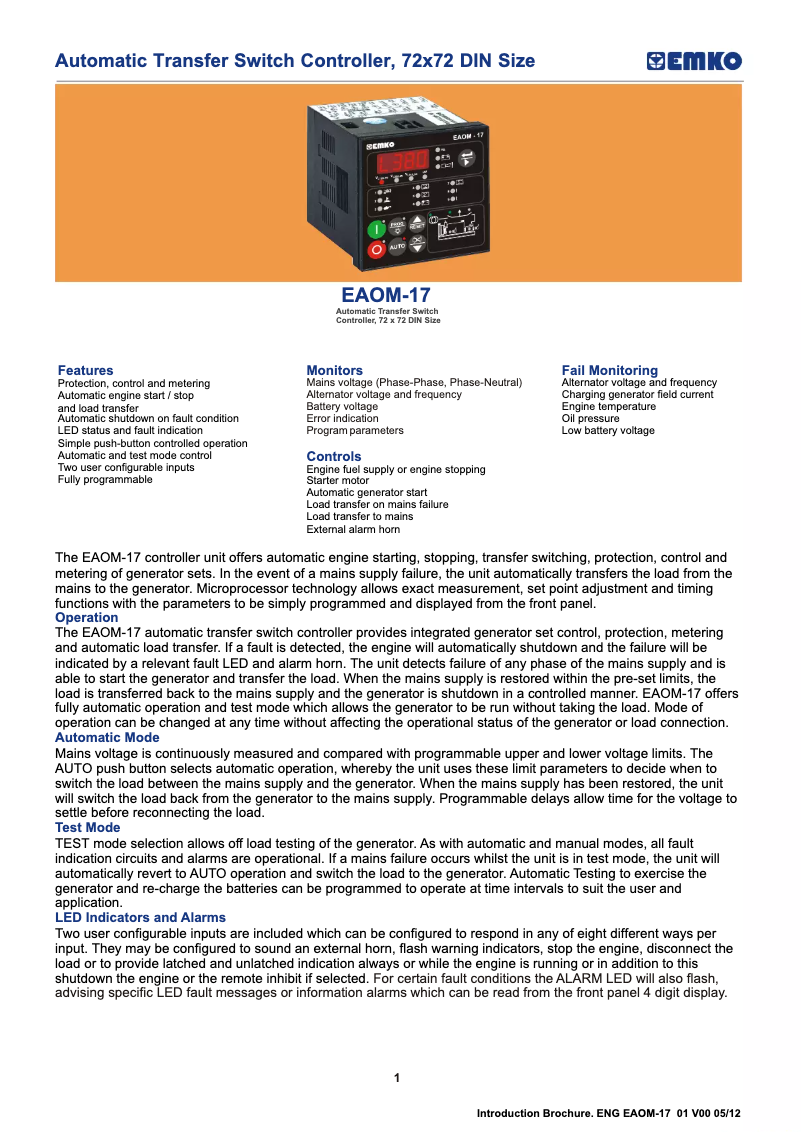 Page 1 de la notice Manuel utilisateur Emko EAOM-17