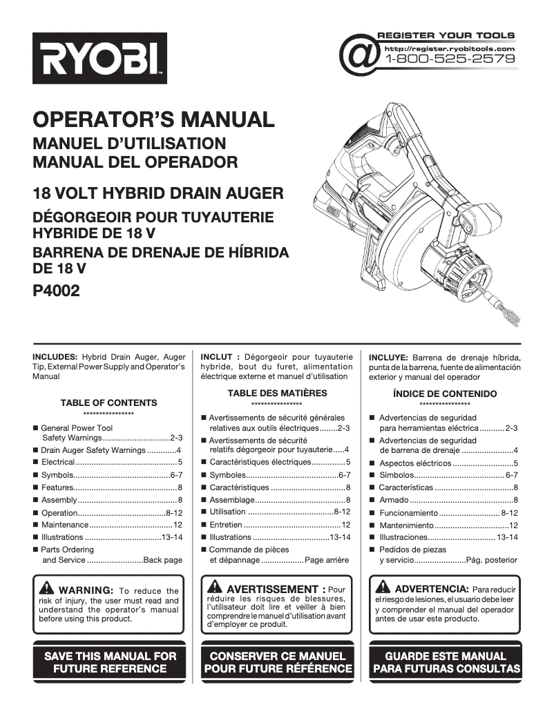 Page 1 de la notice Manuel utilisateur RYOBI P4002