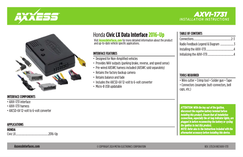 Page 1 de la notice Manuel utilisateur AXESS AXVI-1731