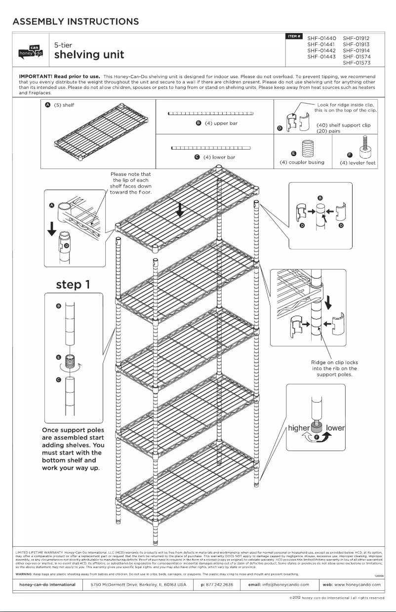 Page n°1 - Manuel utilisateur Honey-Can-Do SHF-01441