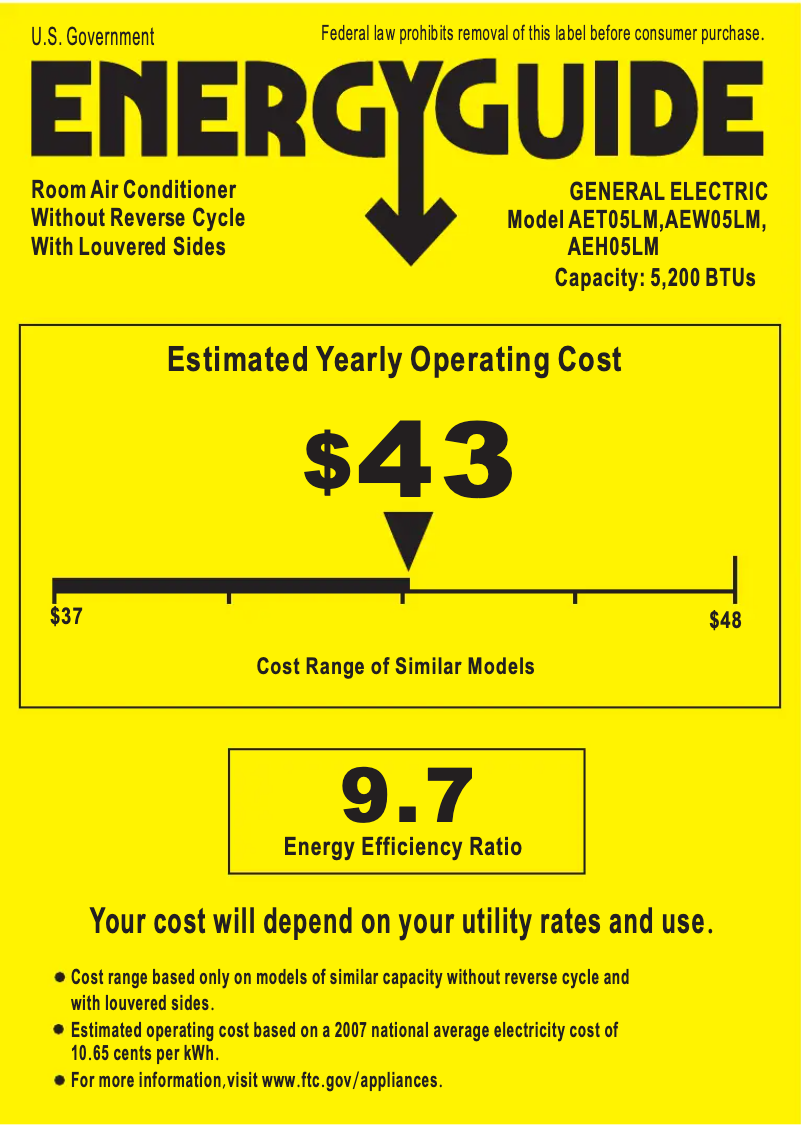 Page n°1 - Label énergétique GE AET05LM