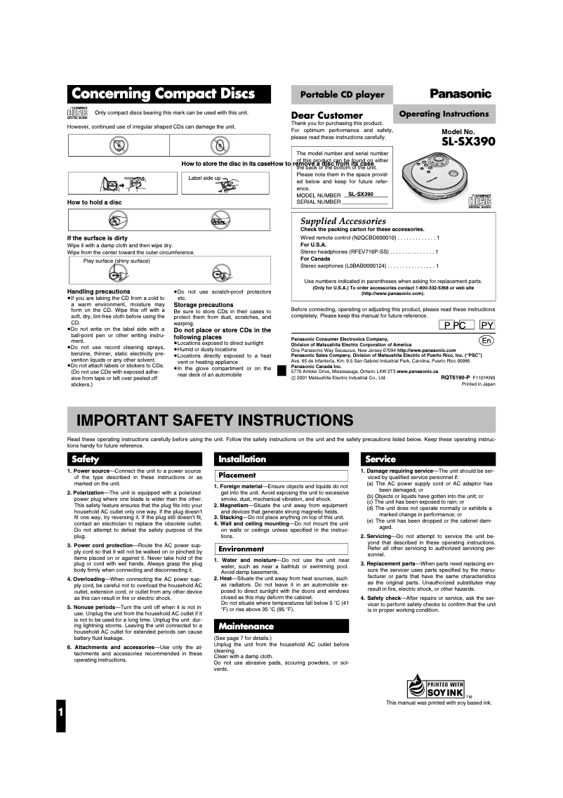 Image de la première page du manuel de l'appareil SL-SX390