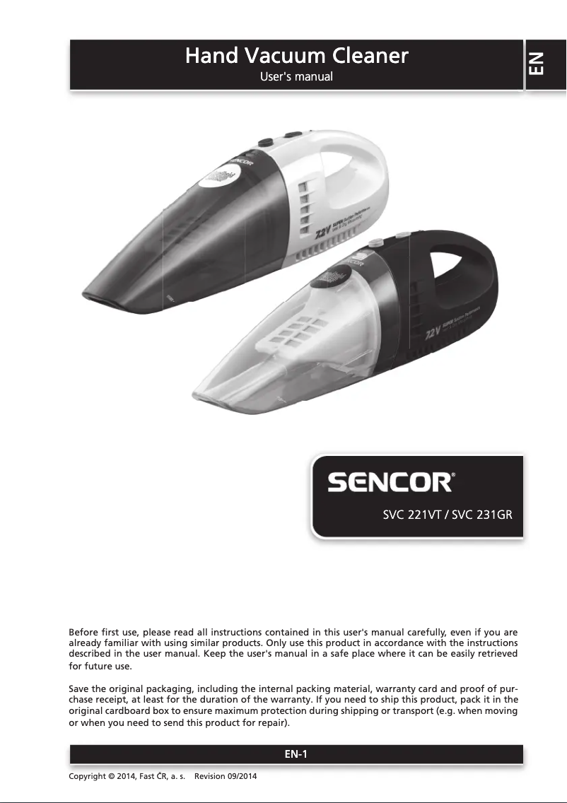 Page 1 de la notice Manuel utilisateur Sencor SVC 231GR