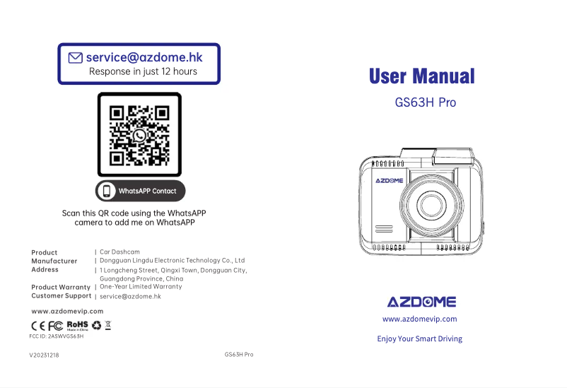 Page 1 de la notice Manuel utilisateur AZDome GS63H Pro