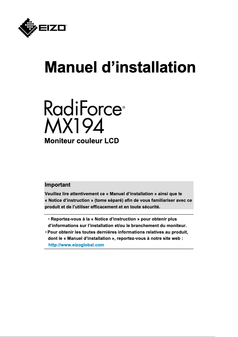 Page 1 de la notice Manuel utilisateur Eizo RadiForce MX194