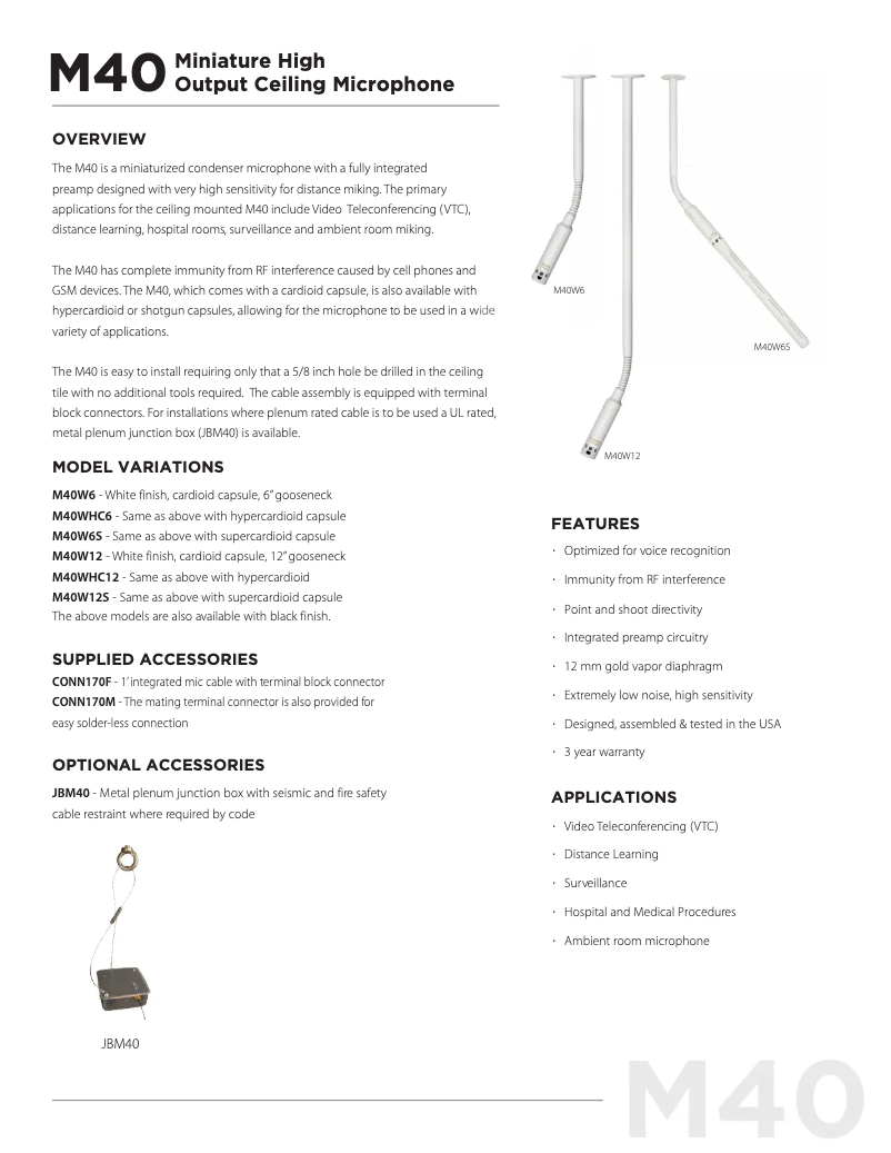 Page 1 de la notice Fiche technique Audix M40