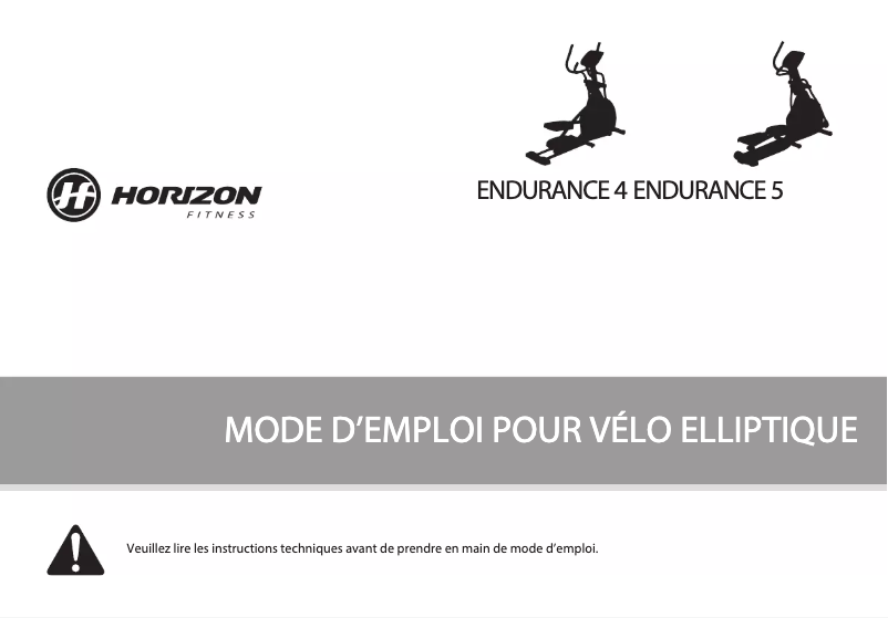 Page 1 de la notice Manuel utilisateur Horizon Fitness Endurance 4