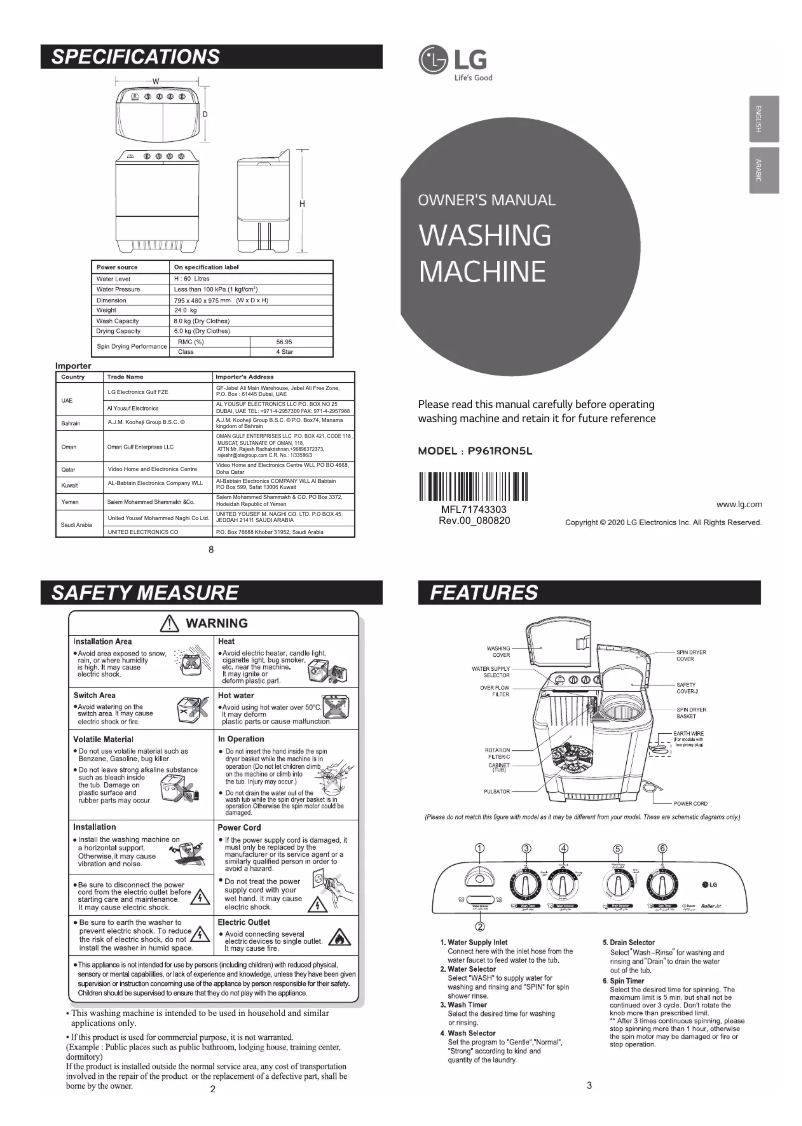 Image de la première page du manuel de l'appareil P961RON5L
