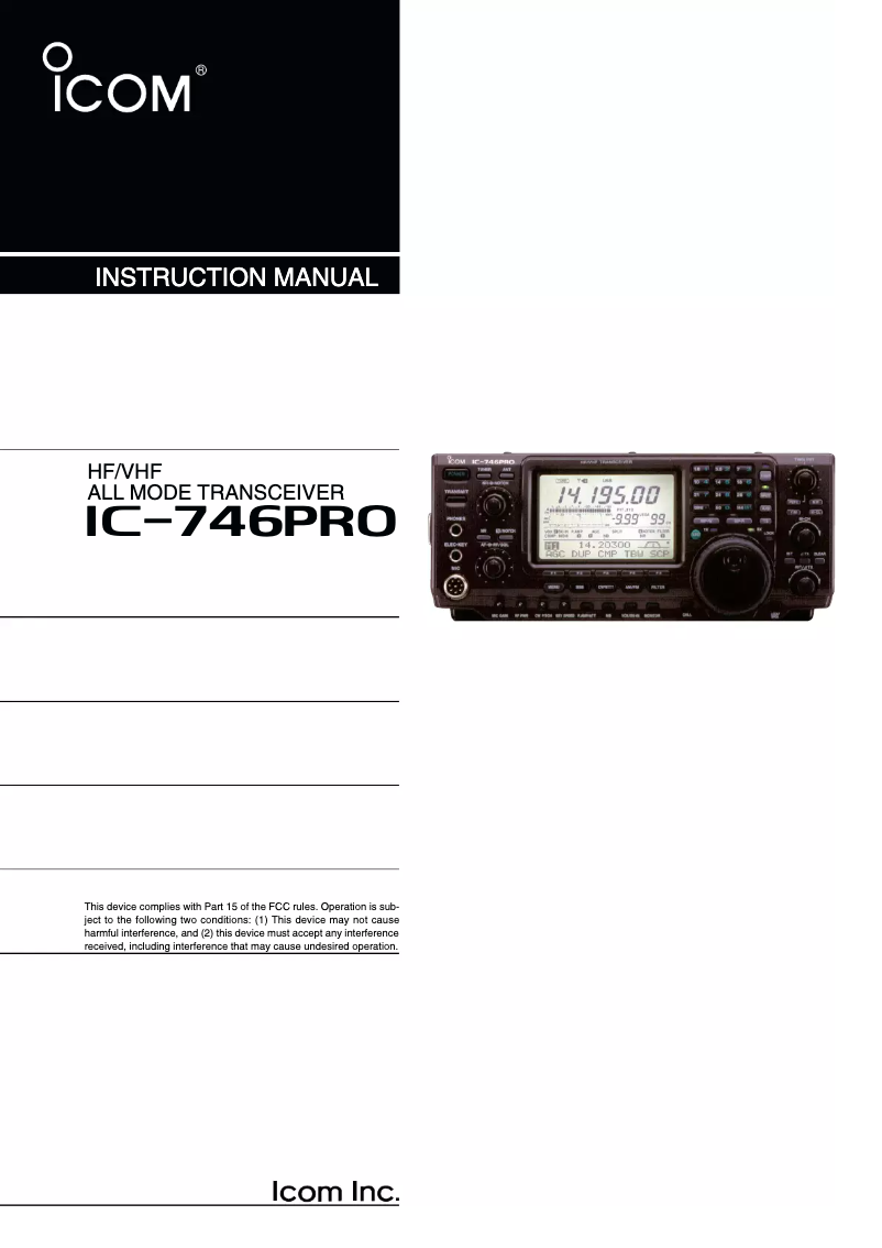 Image de la première page du manuel de l'appareil IC-746PRO