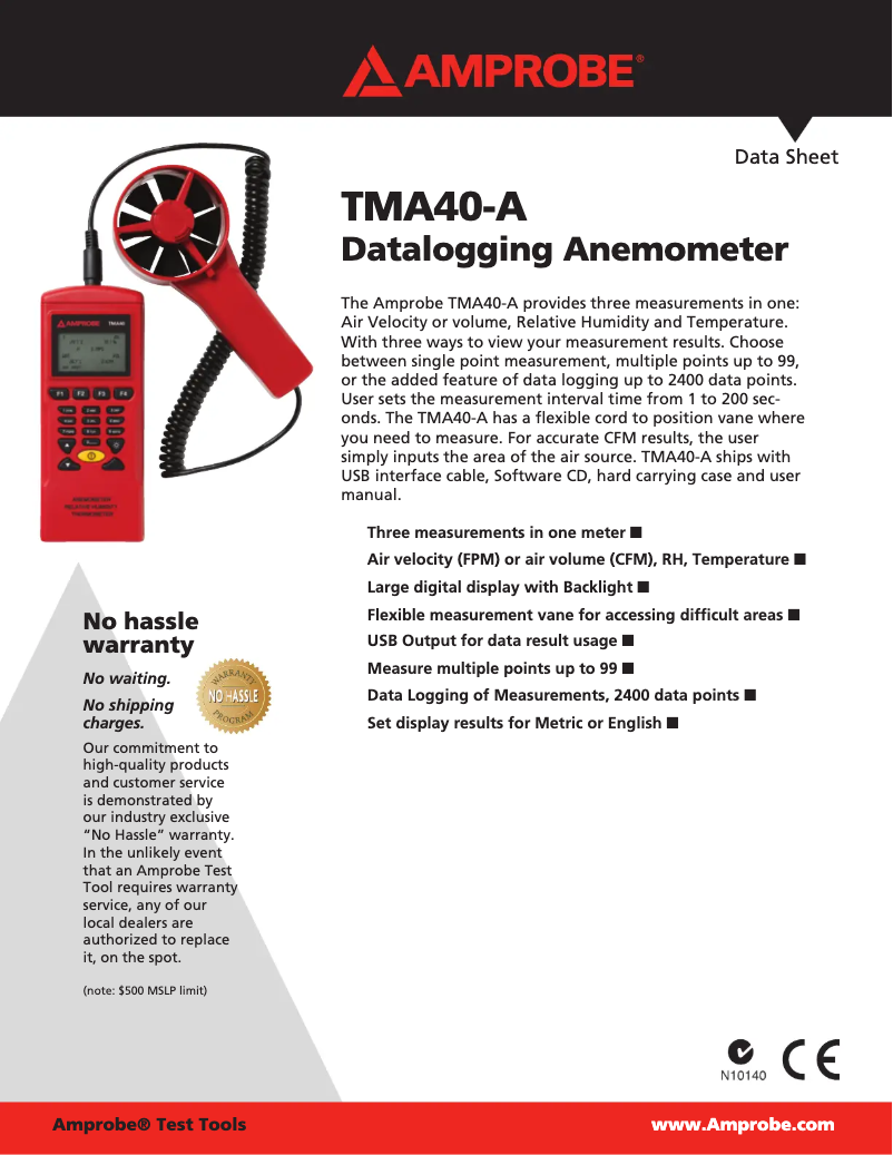 Page n°1 - Fiche technique Amprobe TMA40-A