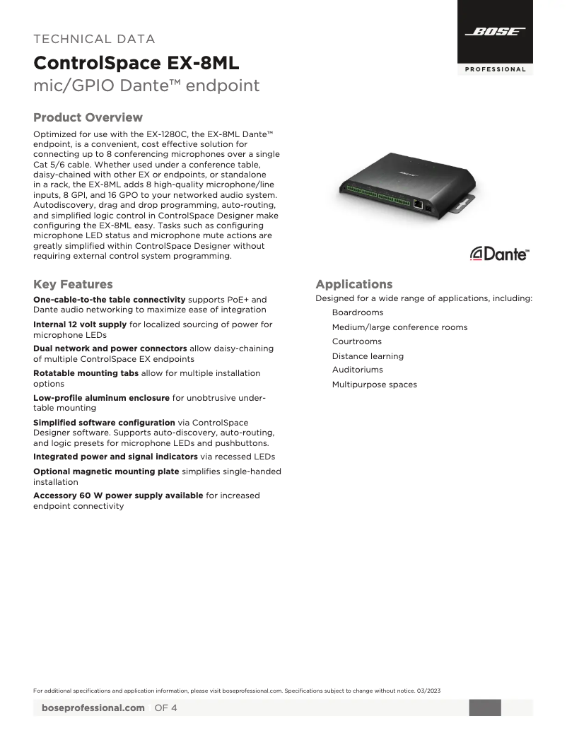 Image de la première page du manuel de l'appareil ControlSpace EX-8ML