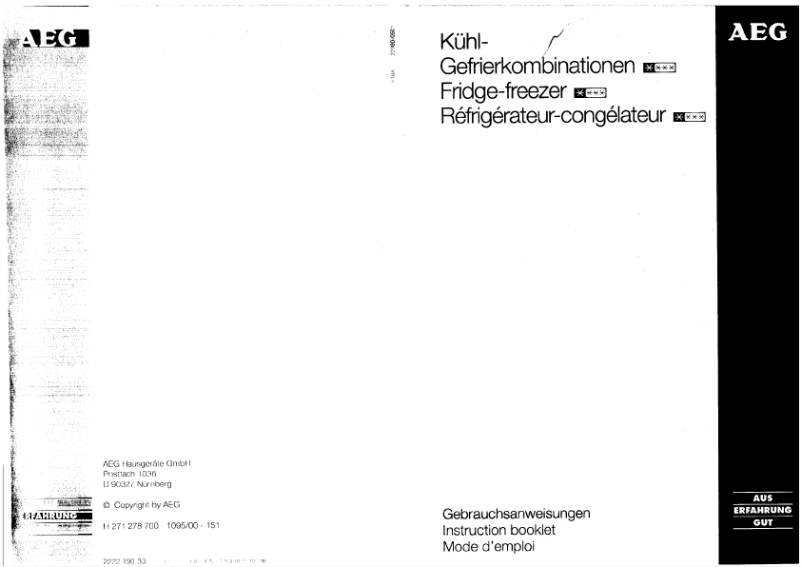 Page 1 de la notice Manuel utilisateur AEG SANTO2492KG