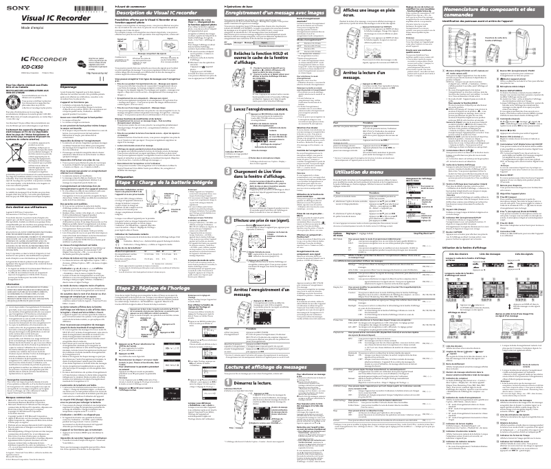 Page n°1 - Manuel utilisateur Sony ICD-CX50