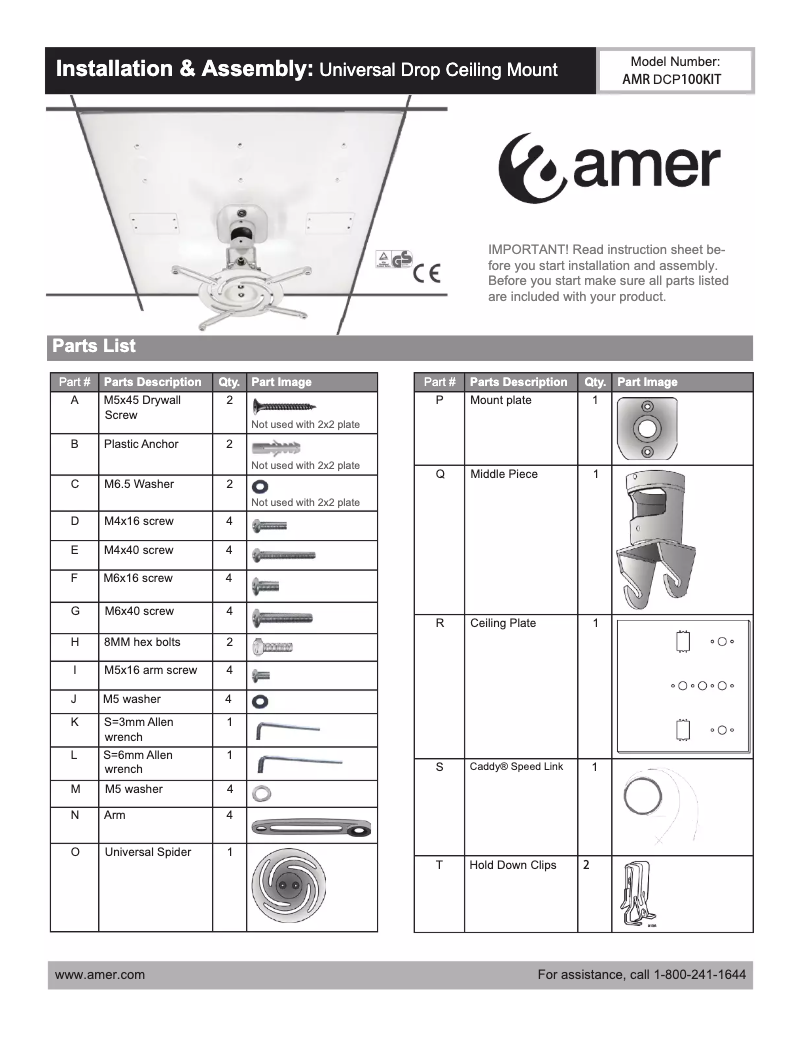 Image de la première page du manuel de l'appareil AMRDCP100KIT