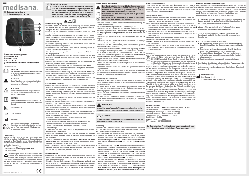 Page 1 de la notice Manuel utilisateur Medisana LM 100