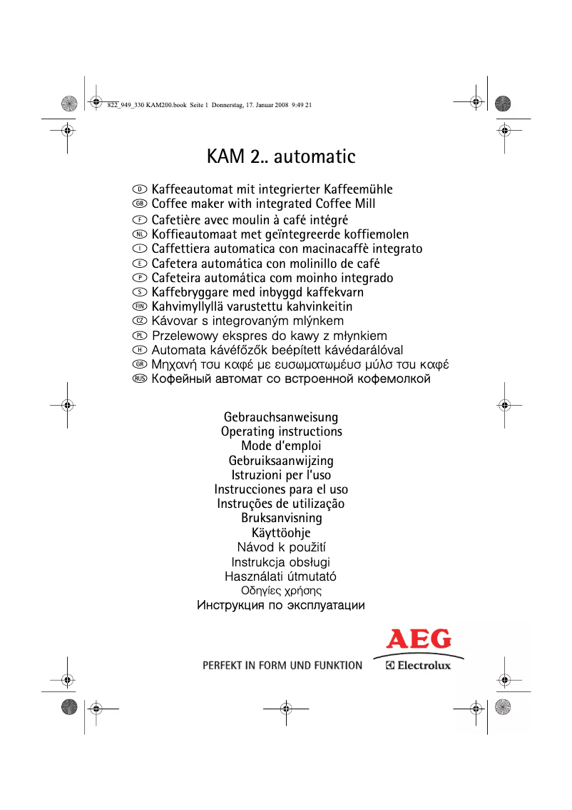 Page 1 de la notice Manuel utilisateur AEG-Electrolux KAM 200