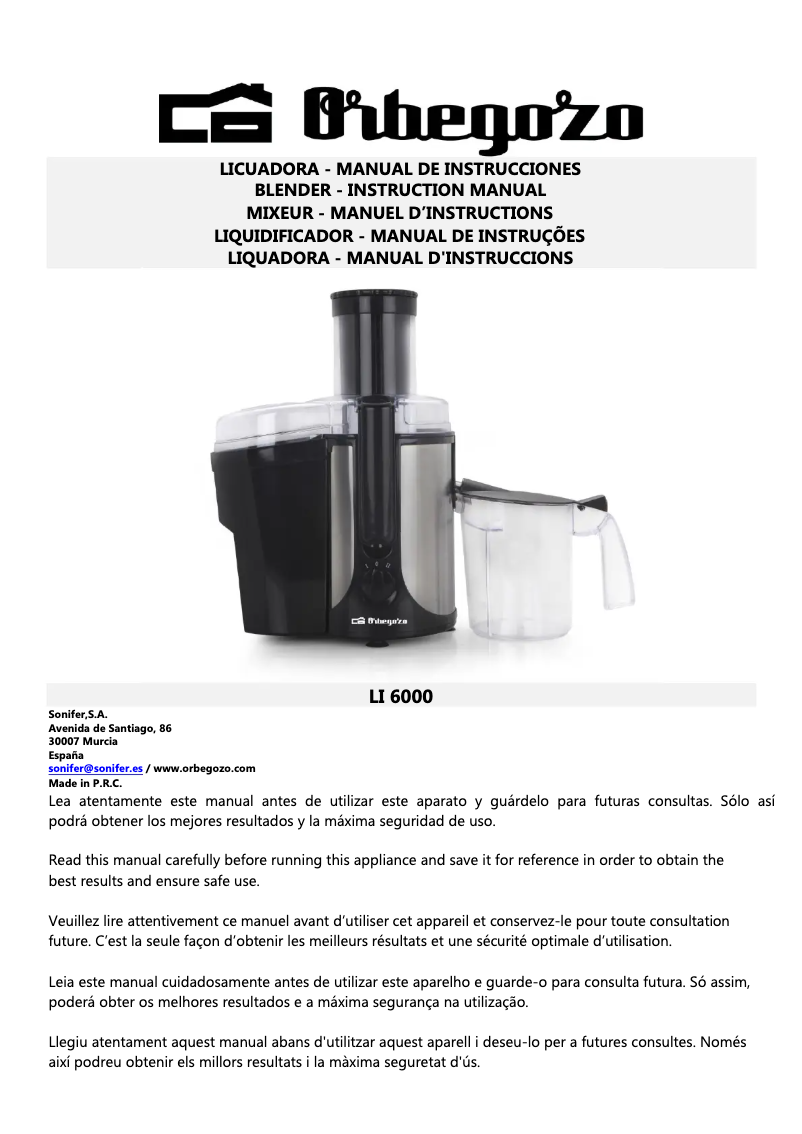 Page n°1 - Manuel utilisateur Orbegozo LI 6000