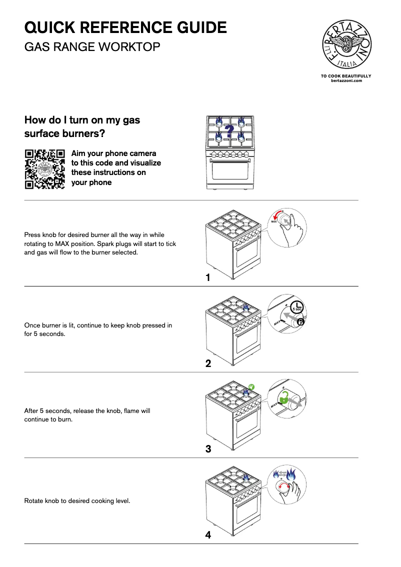 Page 1 de la notice Guide de démarrage rapide Bertazzoni PRO244GASXV