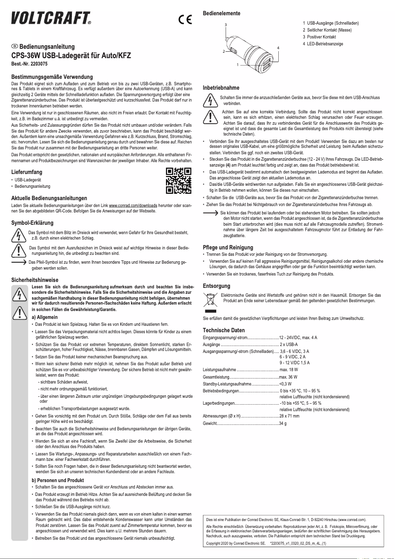 Page n°1 - Manuel utilisateur Voltcraft CPS-36W