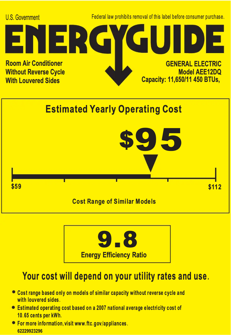 Page n°1 - Label énergétique GE AEE12DQ