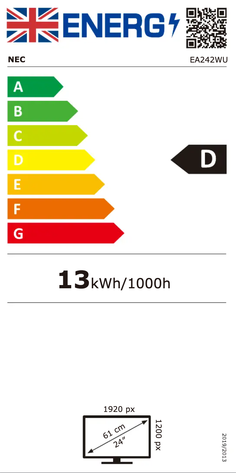 Page 1 de la notice Label énergétique NEC MultiSync EA242WU