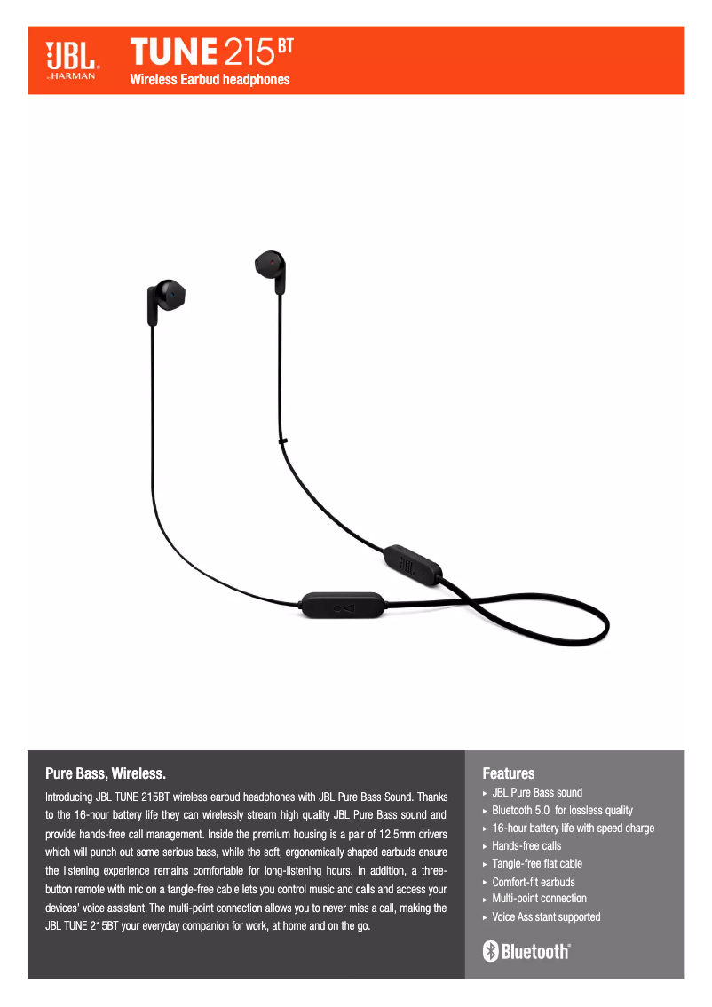 Page n°1 - Fiche technique JBL TUNE 215BT