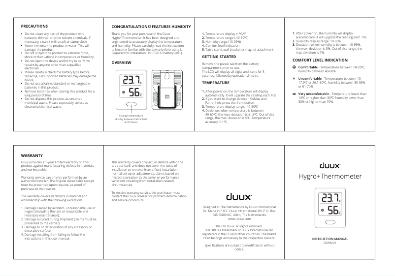 Image de la première page du manuel de l'appareil Hygro+Thermometer DXHM01