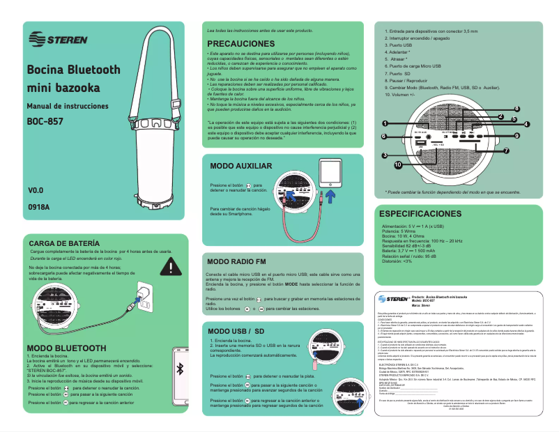 Page n°1 - Manuel utilisateur Steren BOC-857