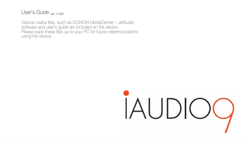 Page n°1 - Manuel utilisateur Cowon i9