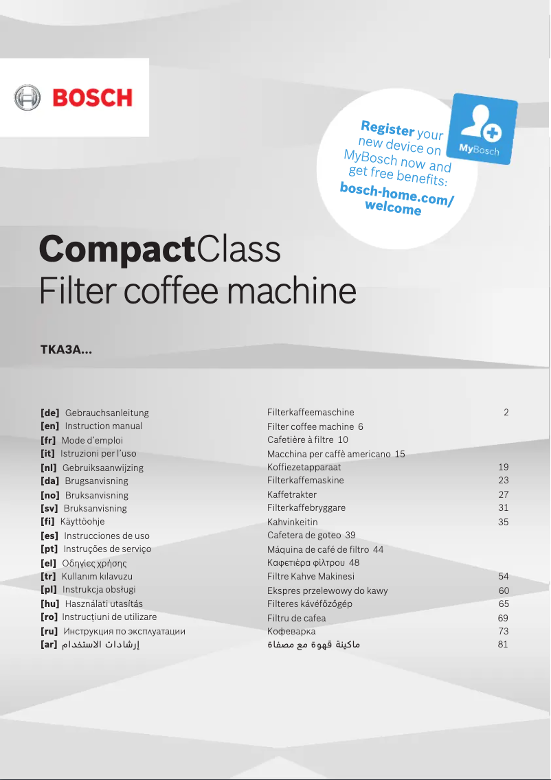 Page n°1 - Manuel utilisateur Bosch CompactClass TKA3A014
