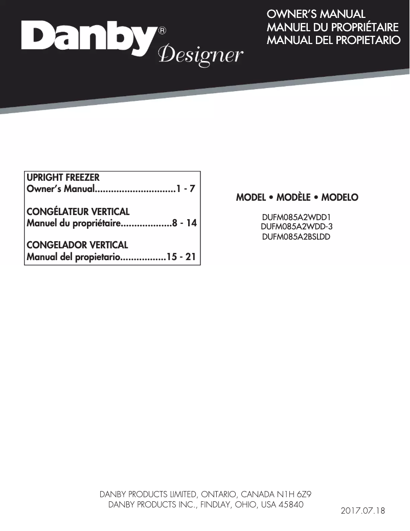 Page n°1 - Manuel utilisateur Danby DUFM085A2WDD-3