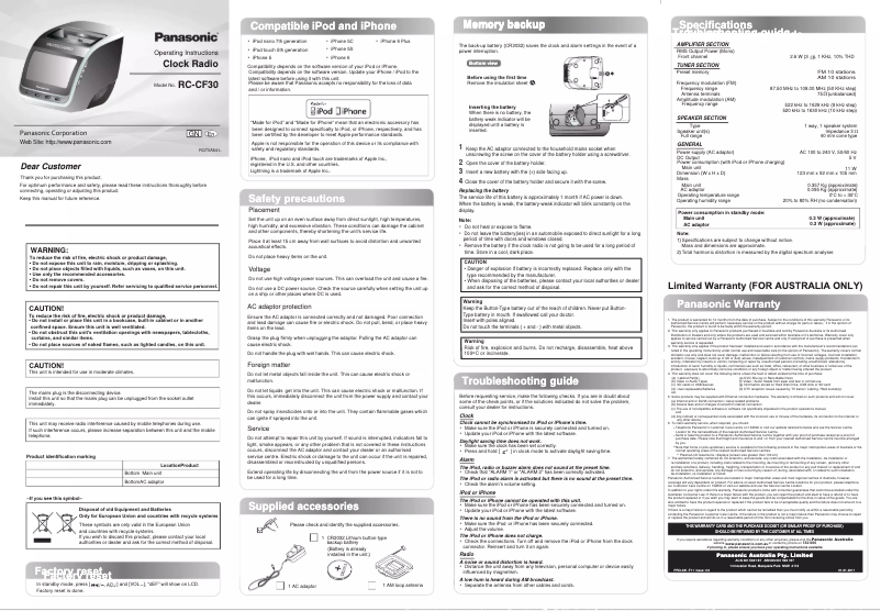 Image de la première page du manuel de l'appareil RF-CF30