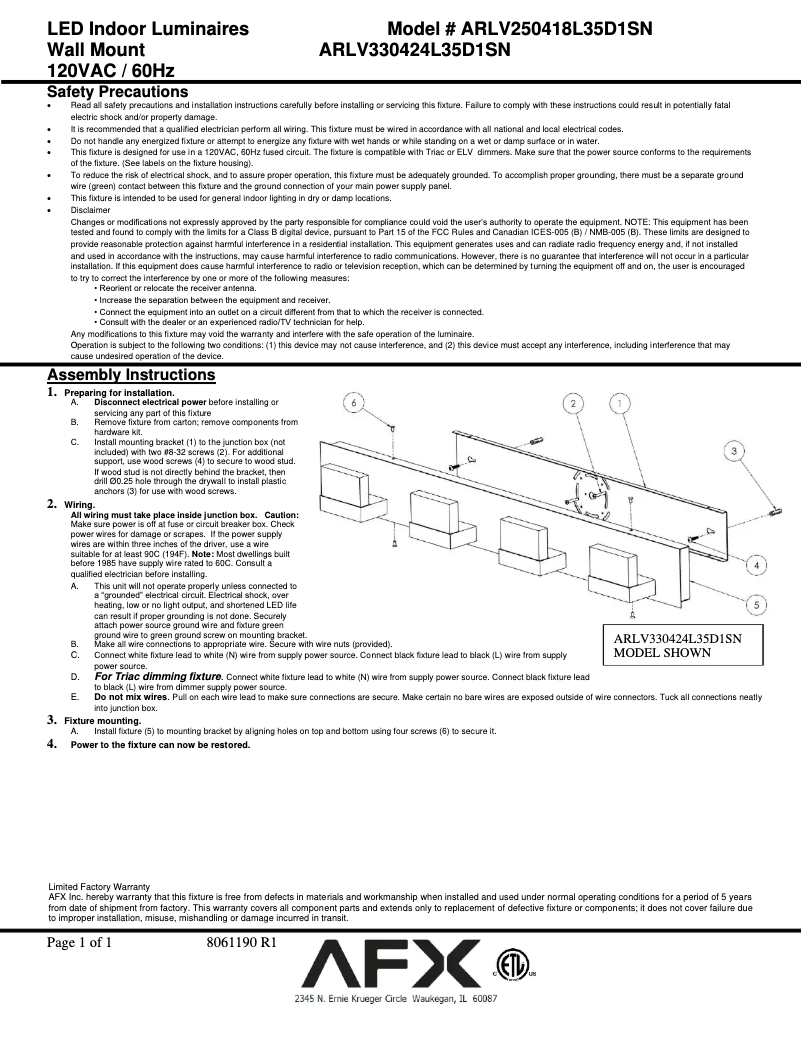 Page n°1 - Manuel utilisateur AFX Arlo ARLV330424L35D1SN