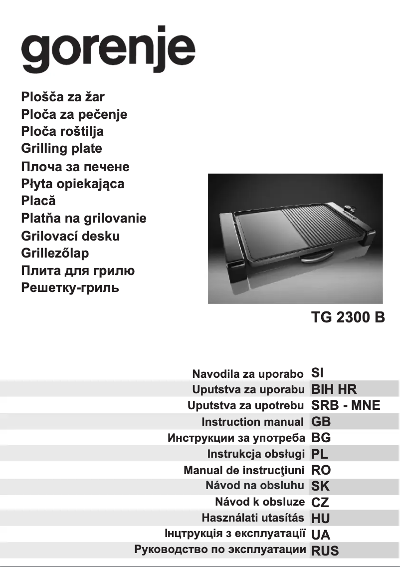 Page n°1 - Manuel utilisateur Gorenje TG2300B