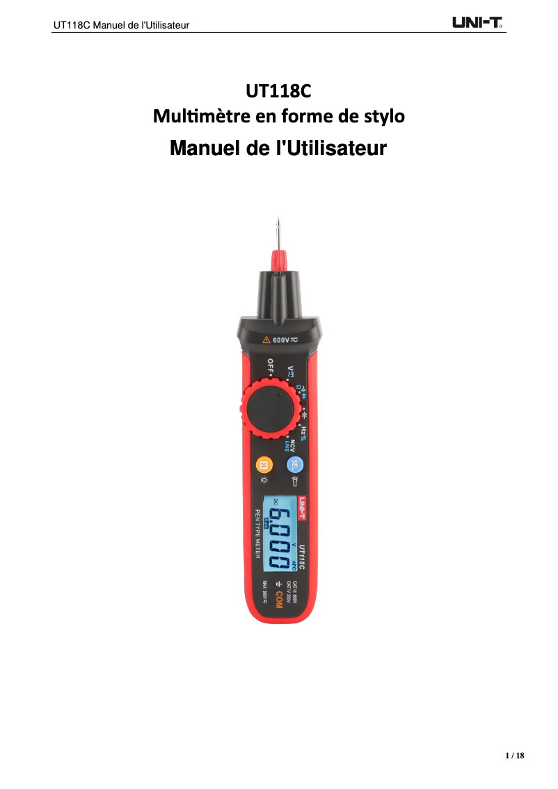 Page n°1 - Manuel utilisateur Uni-T UT118C