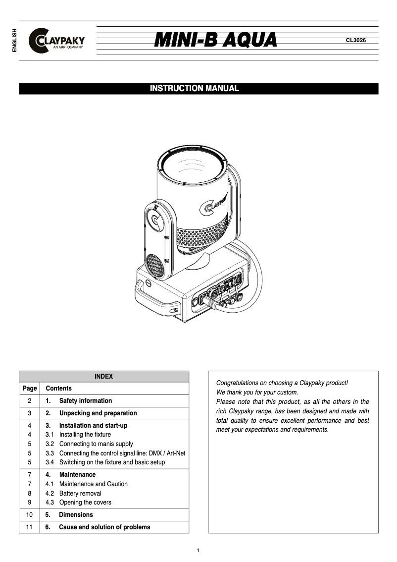 Image de la première page du manuel de l'appareil Mini-B Aqua