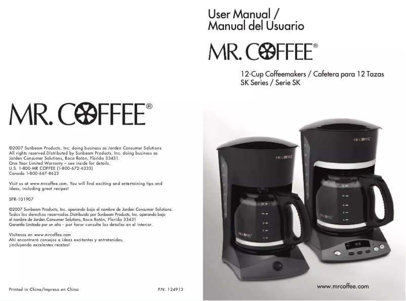 Page 1 de la notice Manuel utilisateur Mr. Coffee SK13