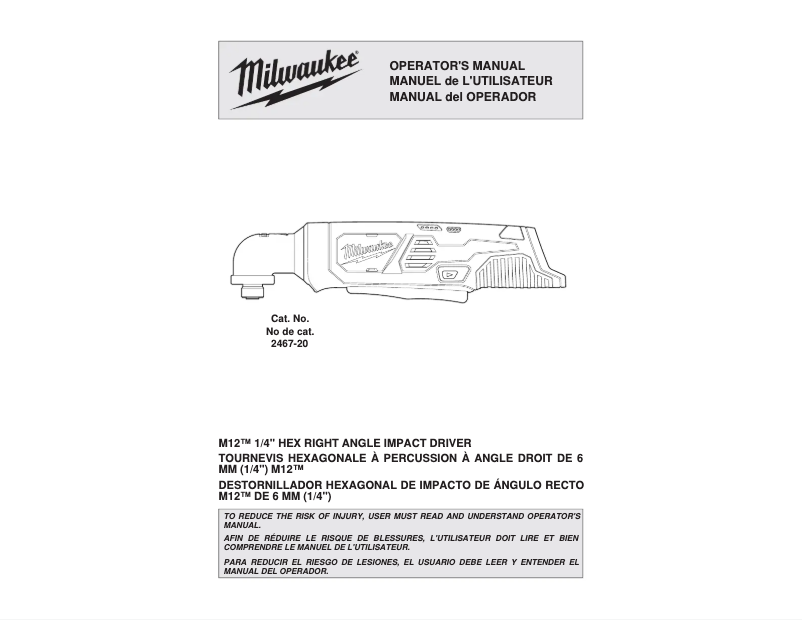 Page n°1 - Manuel utilisateur Milwaukee M12 2467-21