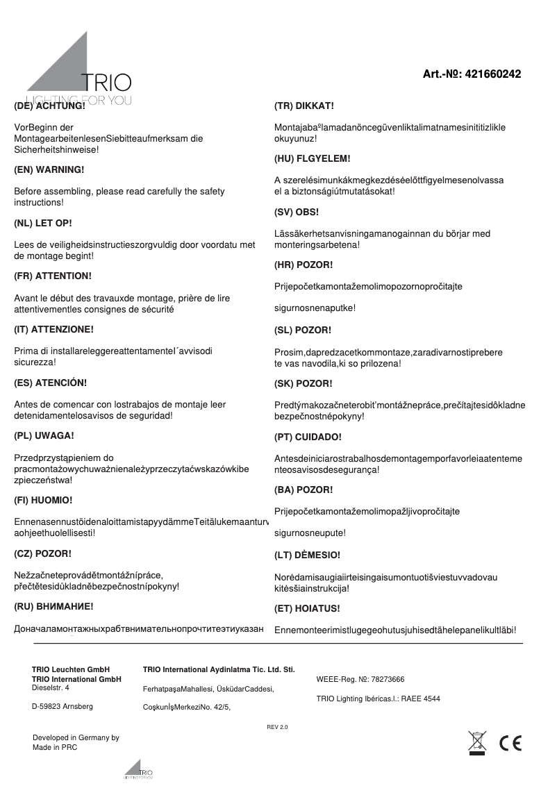 Page n°1 - Manuel utilisateur Trio Lighting Rhine 421660242