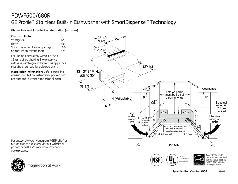 Page n°1 - Fiche technique GE Profile PDWF680RSS
