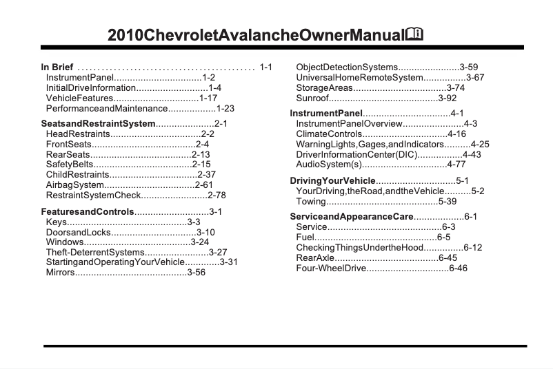 Page 1 de la notice Manuel utilisateur Chevrolet Avalanche (2004)