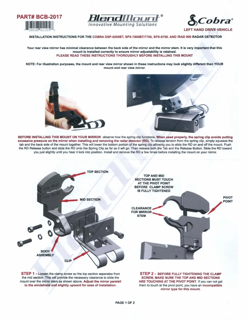 Page n°1 - Manuel utilisateur BlendMount BCB-2017