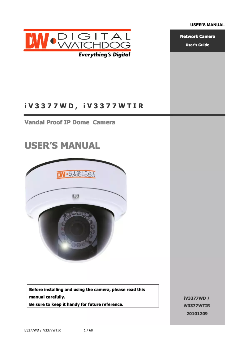 Page n°1 - Manuel utilisateur Digital Watchdog Infinity DWC-iV3377WD