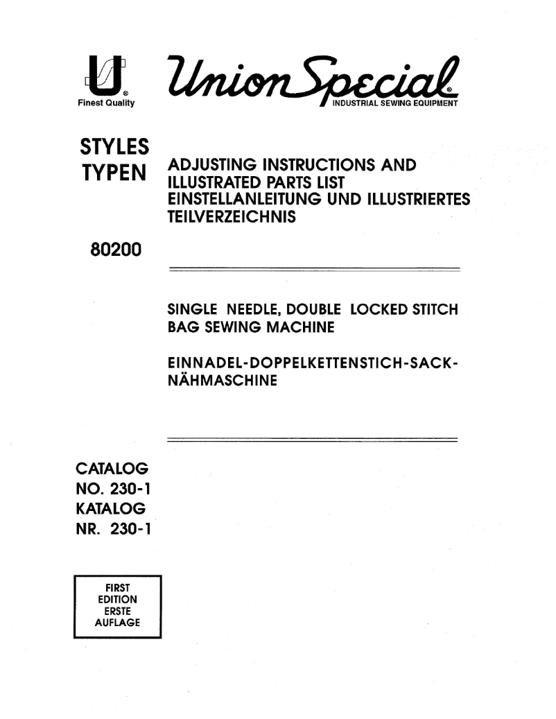 Page n°1 - Manuel utilisateur Union Special 80200B
